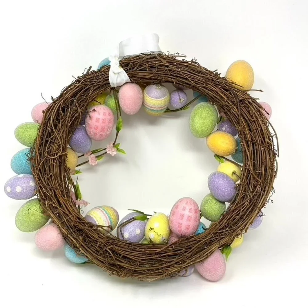 Target Full Size Easter Pastel Frosted Egg Wreath Door Wall Decor NWOT